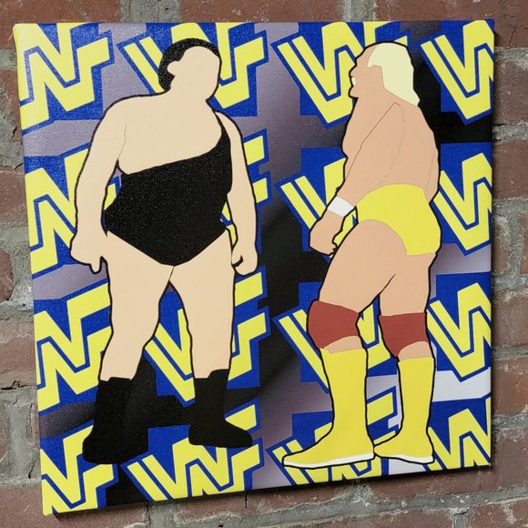 WWF Hulk Hogan Andre The Giant Custom Wall Canvas - Picture 1 of 2
